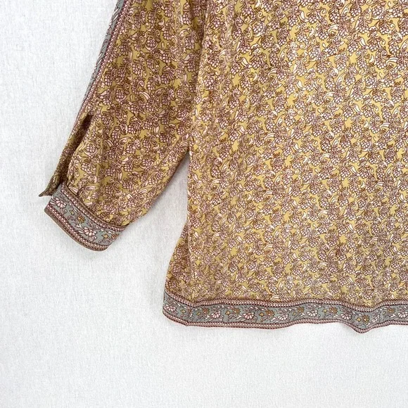 CALYPSO ST. BARTH Shirt Womens Small Gold Brown Printed Silk Long Sleeve Tunic - Picture 9 of 16
